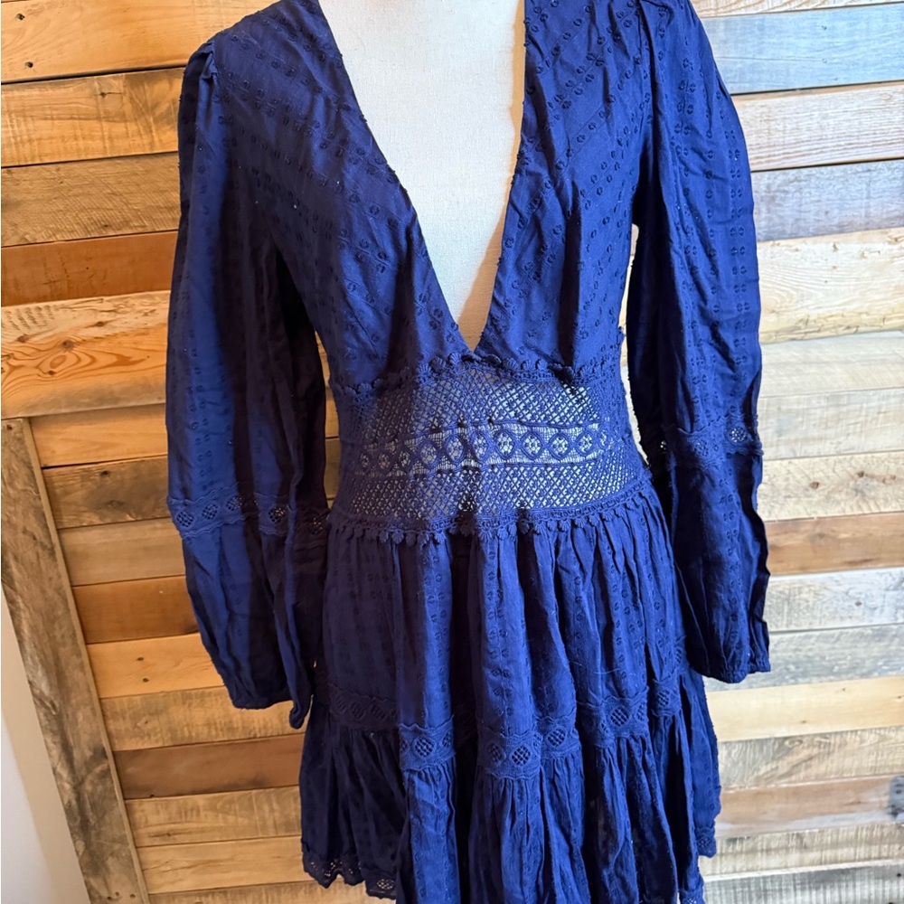 Free People NWT Navy Plunge Mini Dress - Size 12